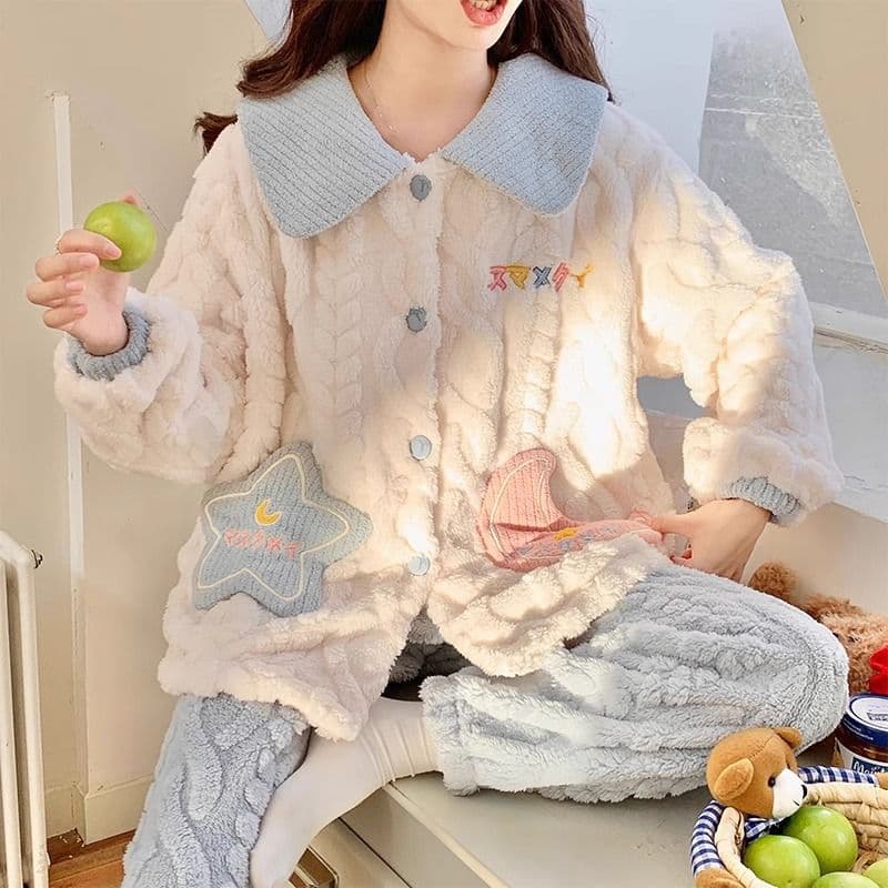 Winter New Women's Pajamas Fleece Thickened Flannel Student Cute High Appearance Wearable Homewear Set