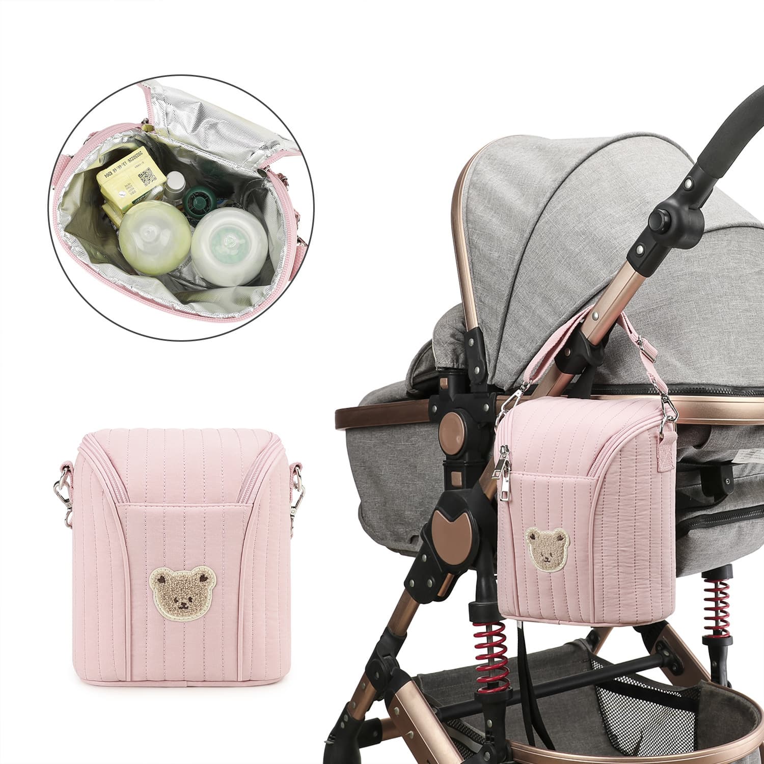 Bear Design Breast Milk Cooler Bag Portable Pumping Bag Stroller Hanging Large Capacity Insulated Bottle Organizer