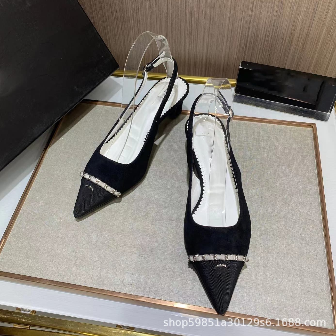 High-End Suede Kitten Heel Sandals Open Back Closed Toe Chunky Heel Shoes French Pointed Toe High Heels for Women