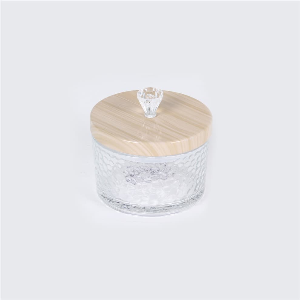 Vintage Carved Glass Storage Jar, Wood Lid Coffee Tea Canister, Dried Fruit Snack Transparent Airtight Container