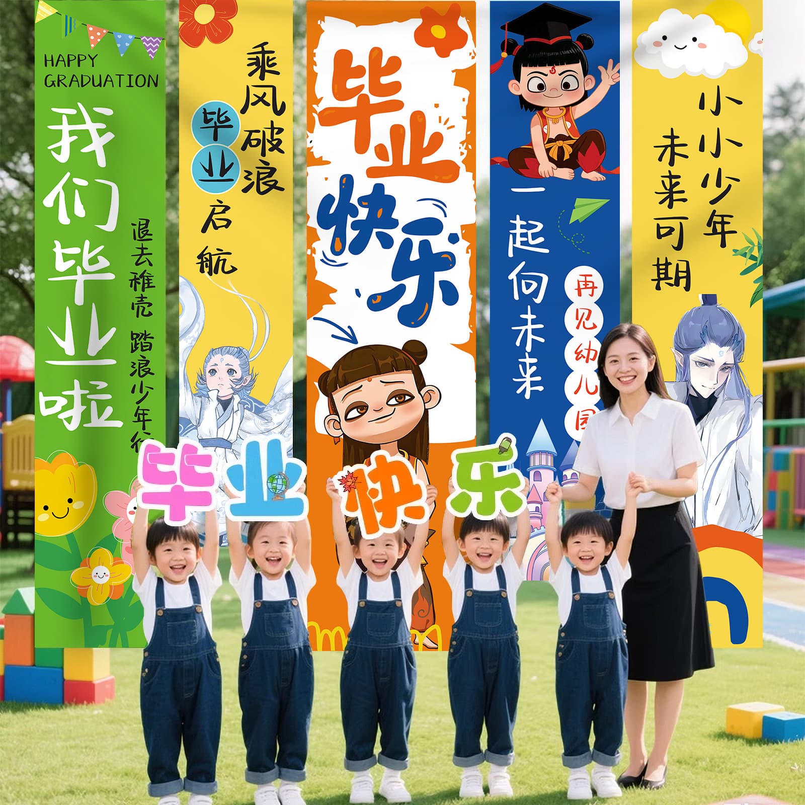 Graduation Decoration Scene Layout Event Photo Props Banner Poster Background for Kindergarten School Classroom