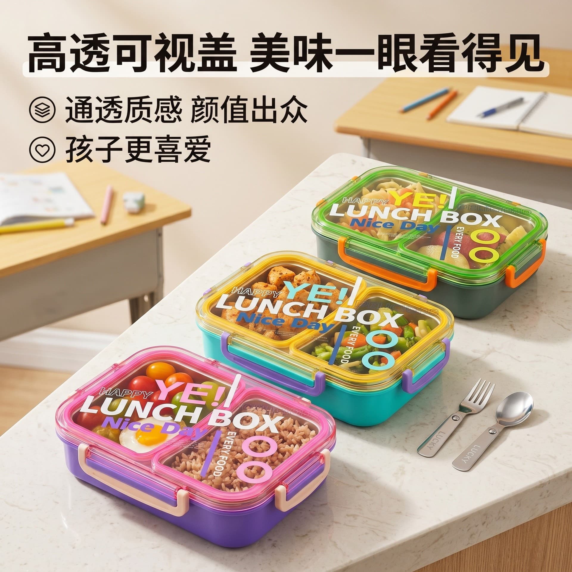 304 stainless steel student divided lunch box macaron contrasting color lunch box office worker portable lunch box with lunch box