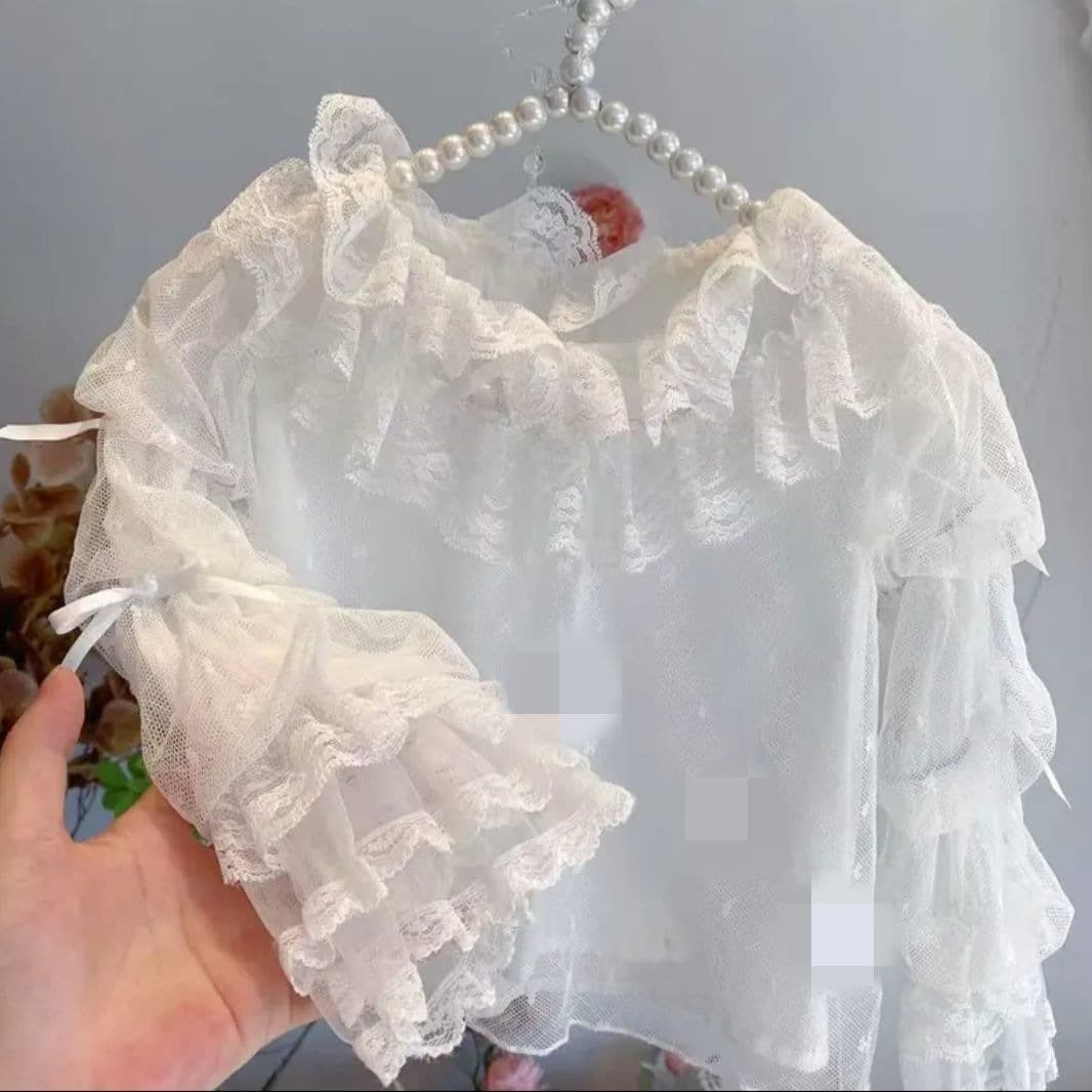 Girls' Lolita bottoming shirt love mesh bottoming shirt lace Internet celebrity same style children's Lolita bottoming shirt cotton