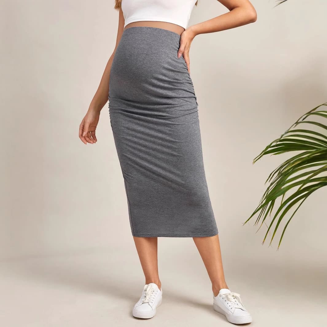 Amazon European and American style skirt 2024 high-waisted pleated solid color maternity short skirt slim fit hip-hugging maternity skirt