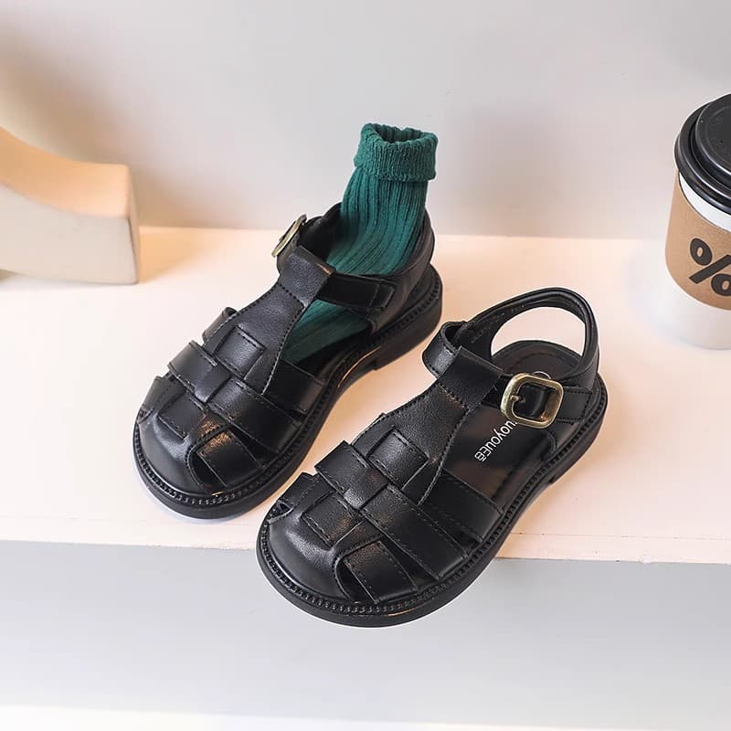 Korean Woven Children's Sandals 2025 Summer New Style Closed-Toe Roman Sandals for Girls Boys Beach Shoes Hollow Out