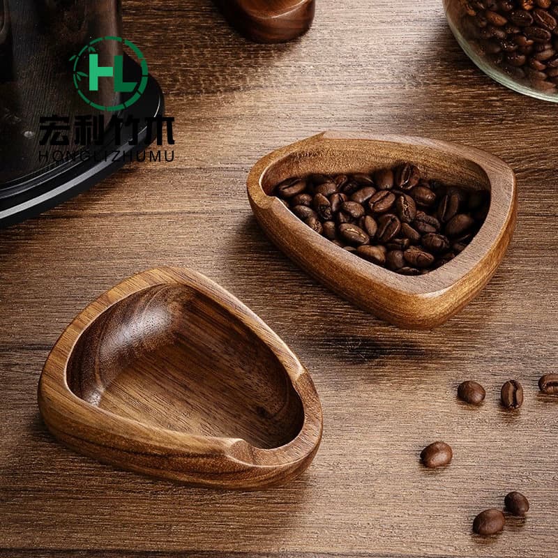 Walnut Solid Wood Coffee Bean Measuring Tray, Portable Wooden Ceramic Bean Dish, Coffee Powder Weighing Tray