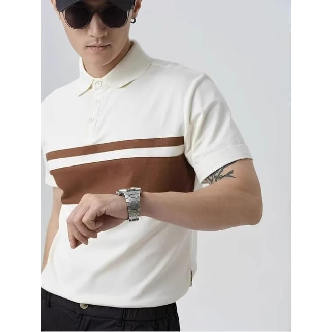 New Two-Tone Men's Polo Shirt Summer Premium Light Mature Style Shirt Collar T-Shirt Casual Turn-Down Collar Short Sleeve Men