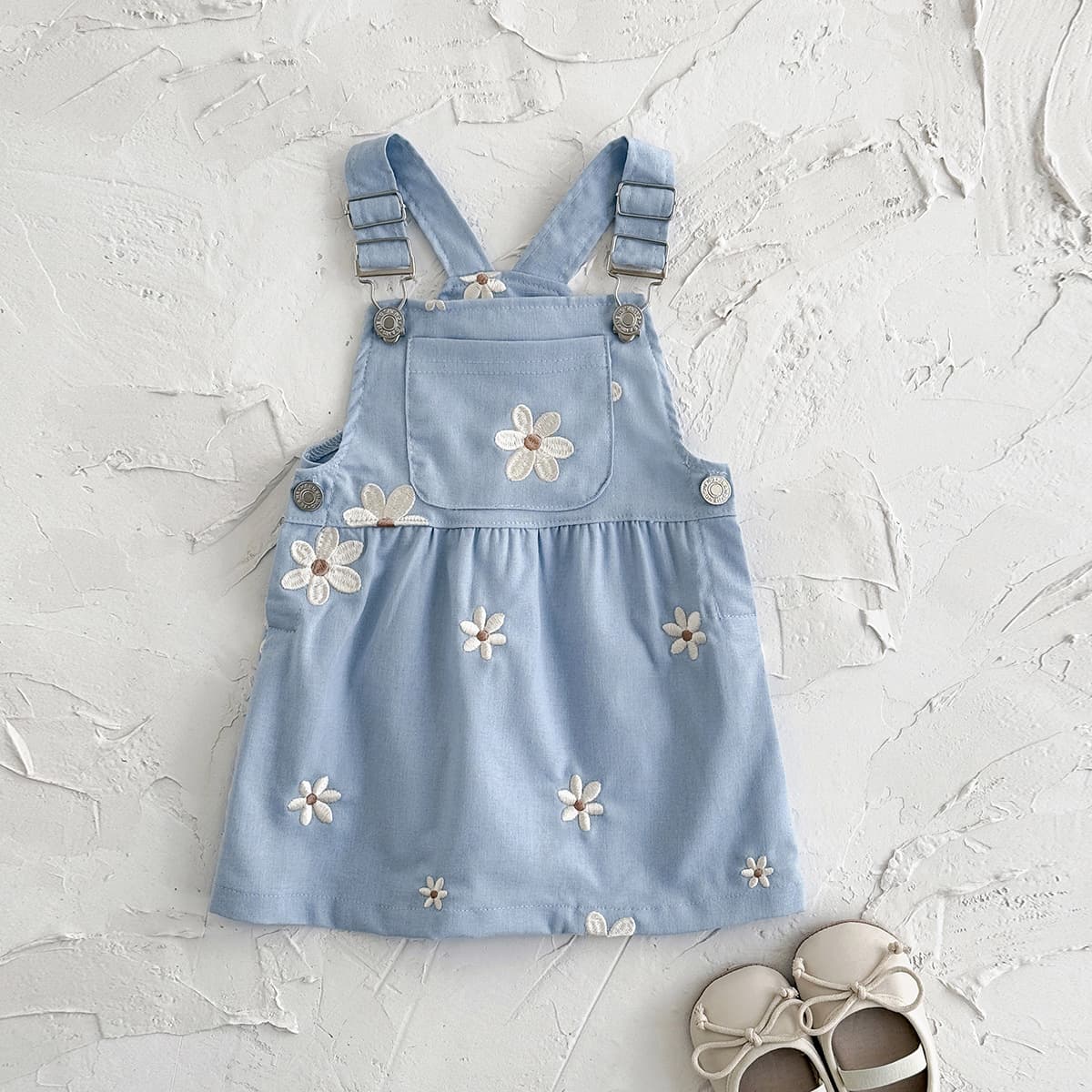 2025 New Girls Summer Suspenders Dress Floral Embroidery Casual Set