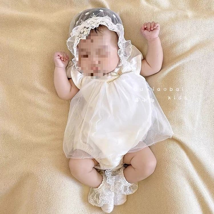 Newborn Baby Summer Romper with Tutu Skirt, Super Cute Full Moon Princess Dress, 100-Day Celebration Summer Outfit
