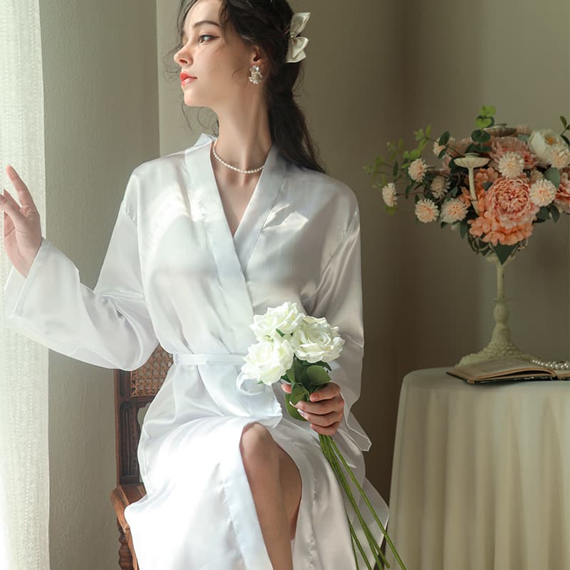Cross-border European and American Women's Silk-like Robe Wedding Makeup Robe Thin Open-front Robe Bride Morning Robe Bridesmaid Robe