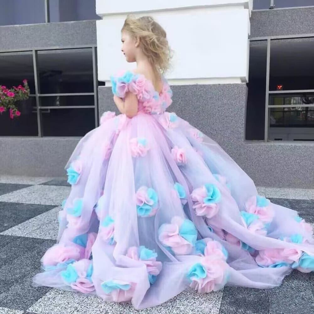 New Children's Formal Dress for Girls Piano Performance Competition Flower Girl Model Runway Fashionable Cake Skirt Pink Purple