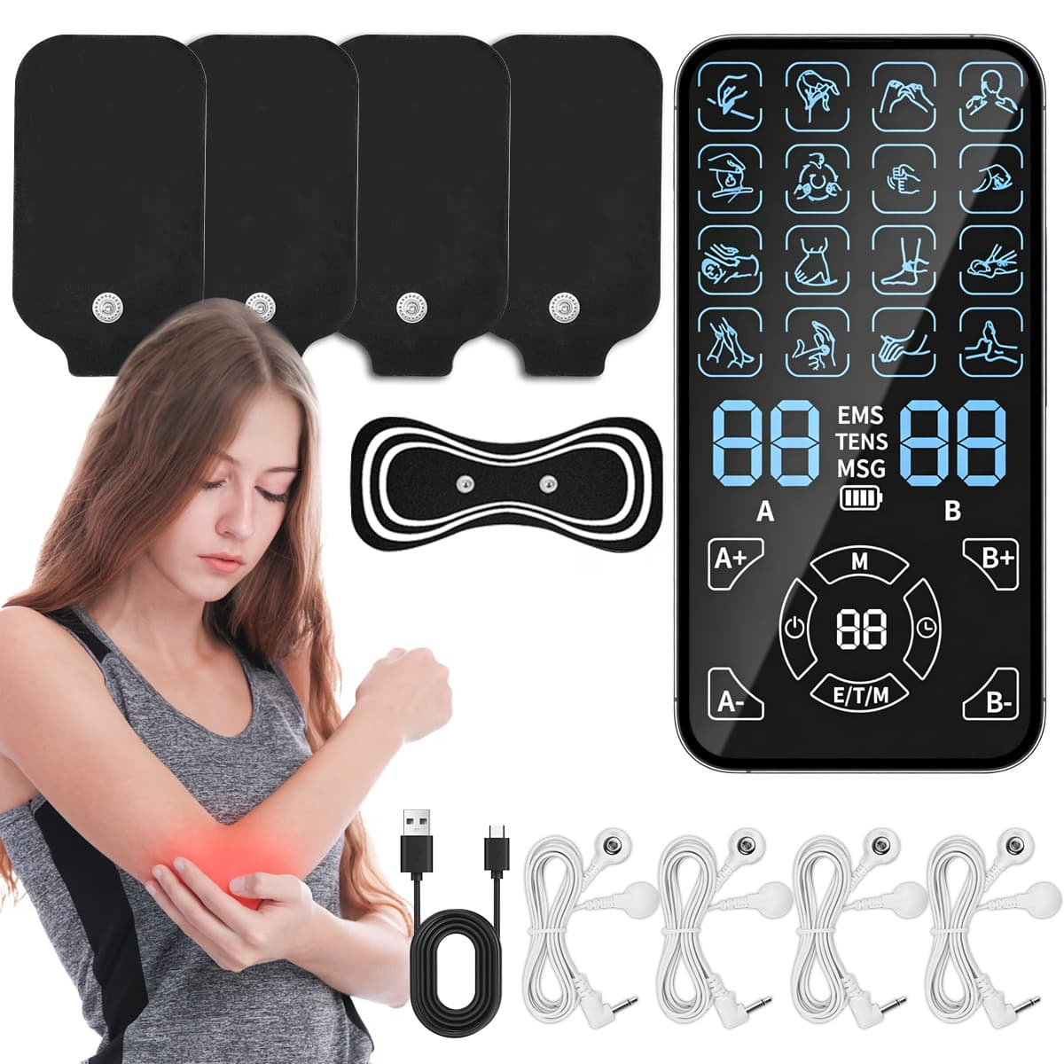 Cross-border four-output EMS/TENS pulse massager muscle training electric stimulator shoulder, neck and back full body massage