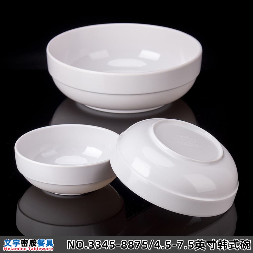 Melamine White Straight Rim Bowl, Korean-style Kimchi Bowl, Salad Dessert Bowl, BBQ Rice Bowl, Melamine Rim-Protected Round Low Bowl
