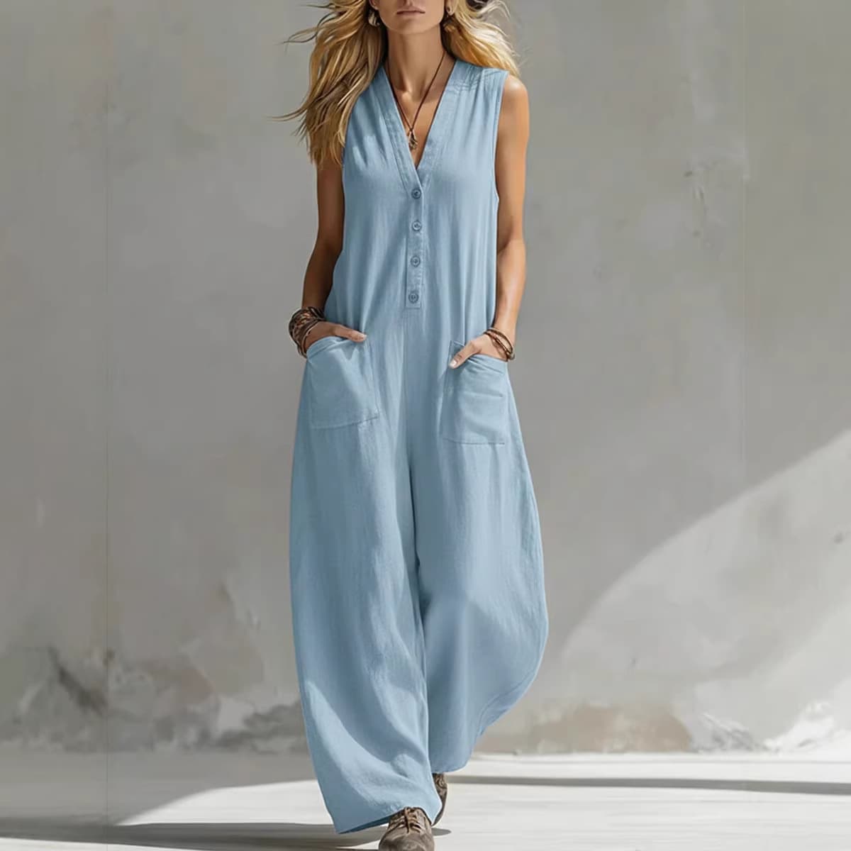 New Spring Summer Women's Casual Linen Cotton Jumpsuit for EU/US Amazon Independent Stores
