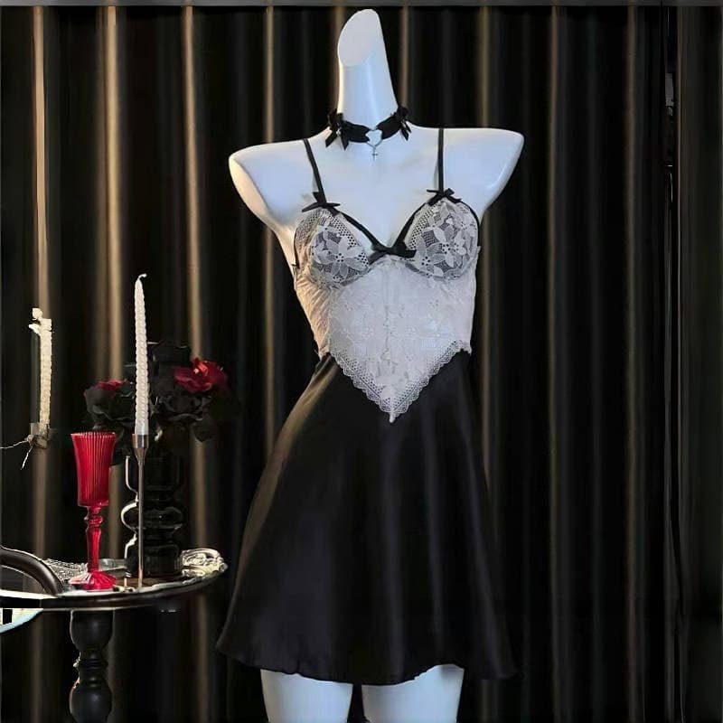 Sexy Sleepwear Women's Lace Nightgown Small Floral Print Pure Desire Style Camisole with Padded Cups Bodycon Home Dress Sleep Dress 683