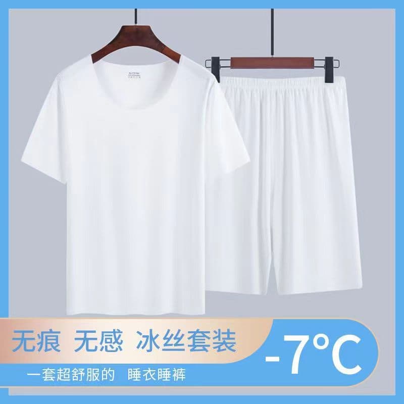 Round Neck Solid Color Short-Sleeve T-Shirt for Men, Summer Thin Style, Trendy Sports Casual Loose Shorts Set, Trendy Style