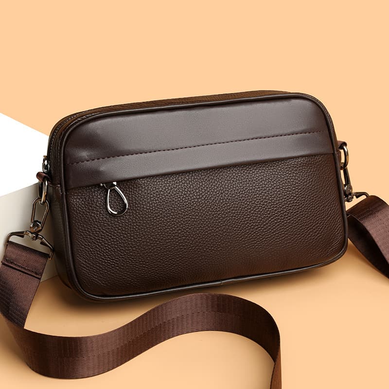 Cross-border wholesale genuine leather men's bag new crossbody bag casual simple travel shoulder bag trendy cowhide small square bag