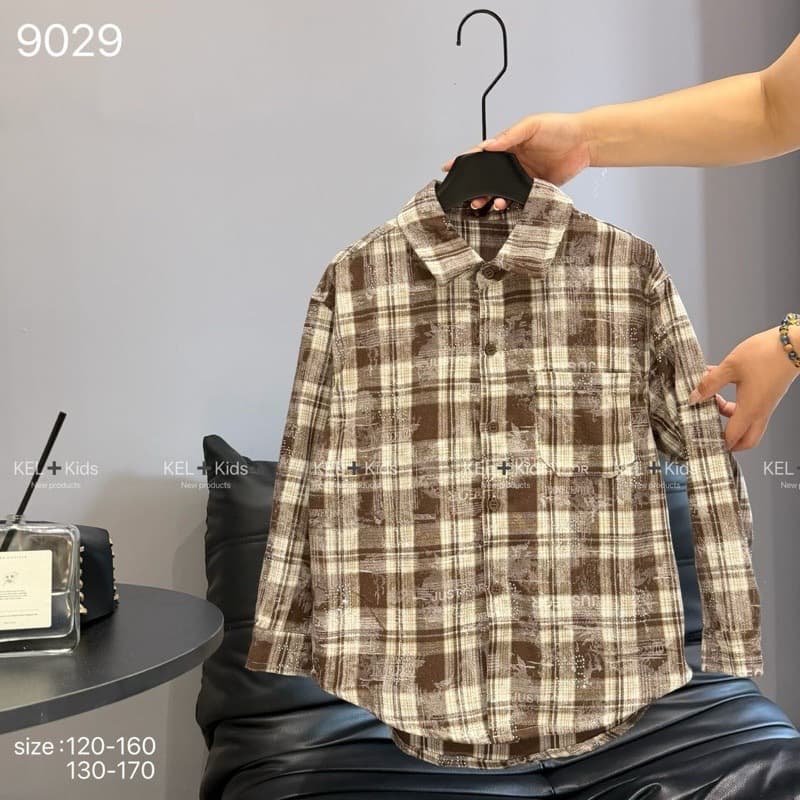 Autumn Plaid Shirt Big Kids Versatile European-American Style Huzhou Zhili Kids Clothing Wholesale 130-170 Cross-Border