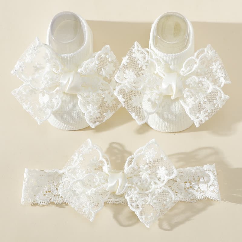 2025 Cross-Border Hot-Selling Baby Headband, Fontanelle-Protecting, One-Year-Old Girl Lace, Children's Sweet and Cute Set