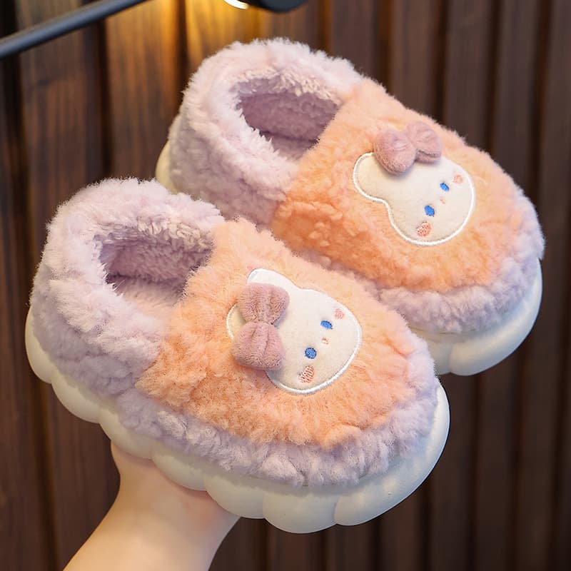 Children's Cotton Slippers Winter Wrap Boys Girls Indoor Anti-slip Fuzzy Shoes Baby Cute Cartoon Home Slippers