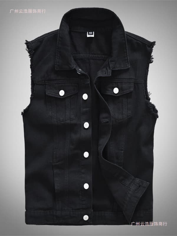 Trendy Men's Spring Summer Autumn Denim Vest Black Casual Vest for Young Men, Drop Shipping