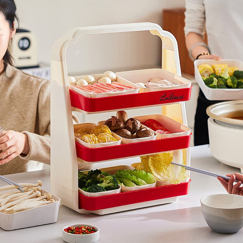 Vegetable platter for hot pot, multi-layered kitchen preparation tray, multi-functional household vegetable dish rack