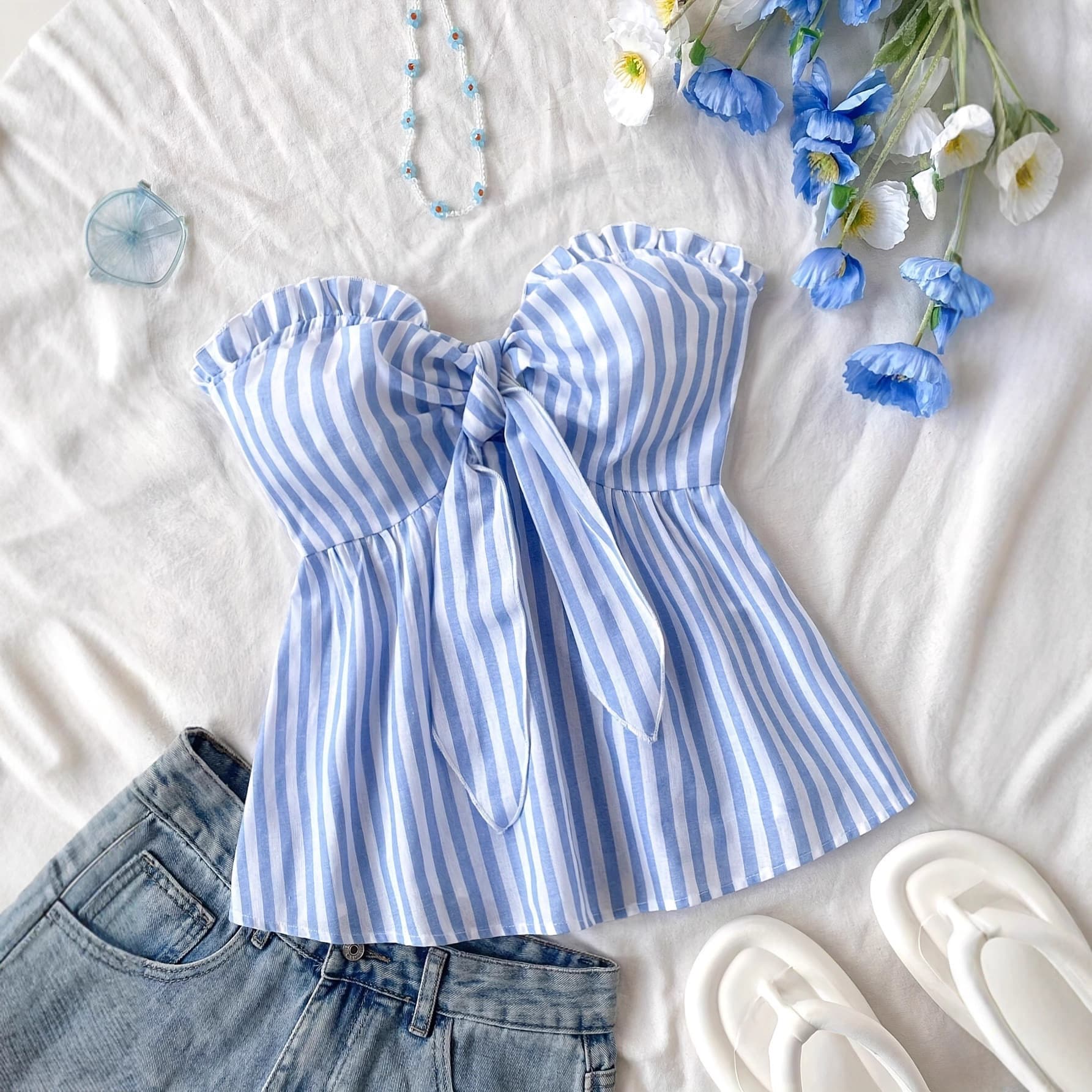 In Stock Amazon 2025 New European and American Style Striped Tube Top Vest Summer Sleeveless Slimming Cropped Top for Women