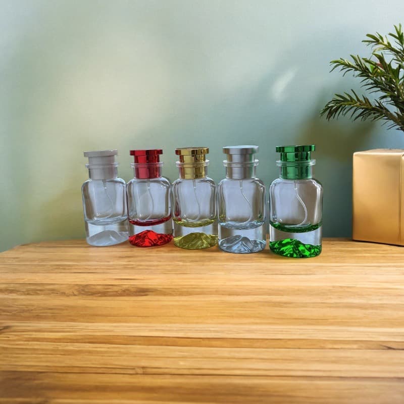 In-stock factory colored volcano base glass perfume bottle bare bottle crimp neck perfume refill bottle press spray bottle