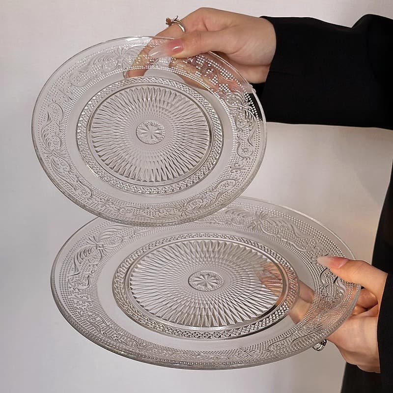 Ins Retro High Appearance Glass Fruit Plate Dessert Plate Home Living Room Exquisite Snack Plate Salad Plate Breakfast Plate