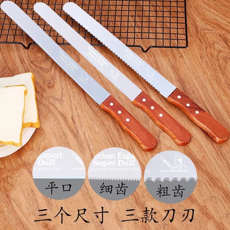 10 inch 12 inch 14 inch wooden handle stainless steel serrated bread knife toast slicing knife toast baking tool fine teeth