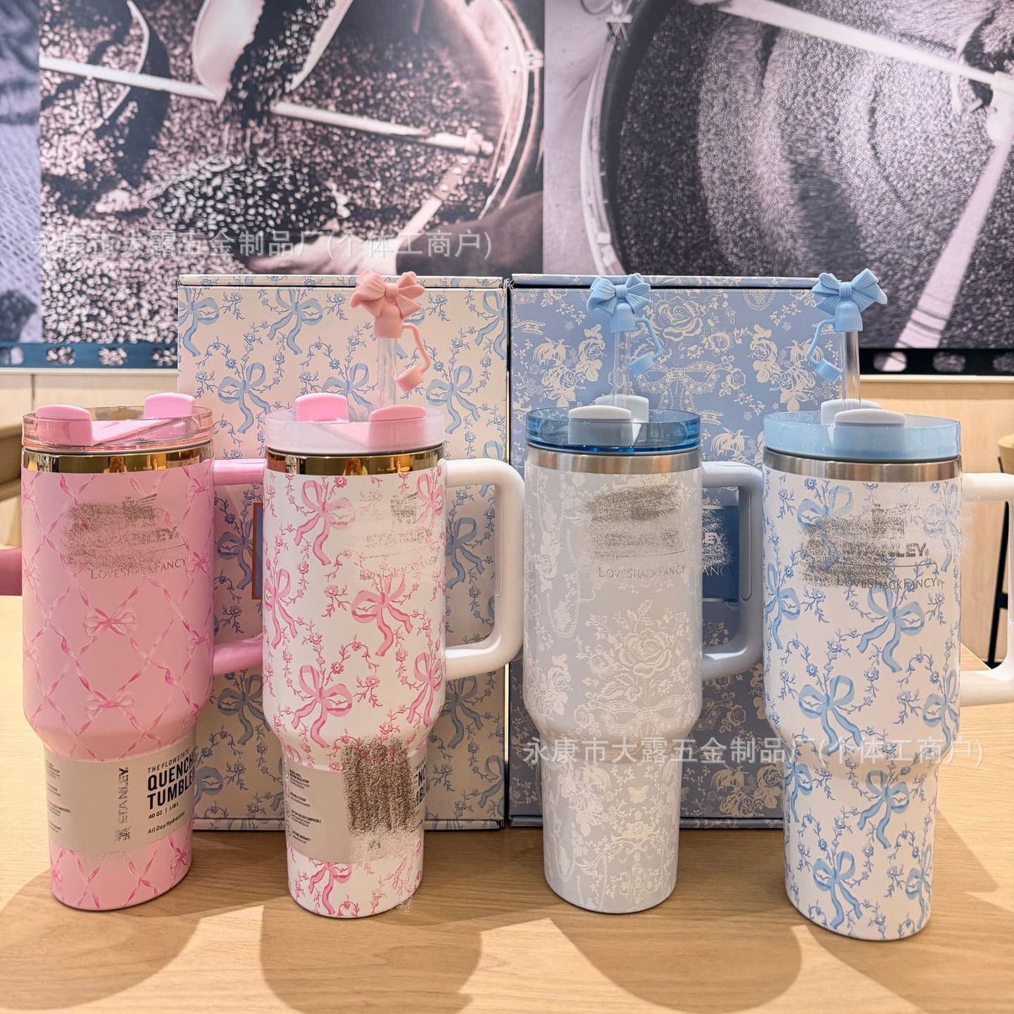 Cross-Border Gift Box Style 40oz Handle Cup, Floral Thermos Cup, Straw Cup, Ice Cup