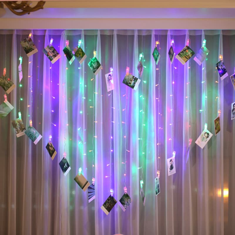 LED Curtain Light Heart-Shaped Clip Light Birthday Scene Decoration Love Curtain Light Proposal Photo Wall Decorative Light String