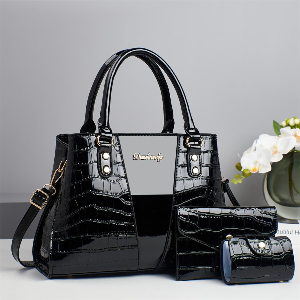 New Patchwork Stone Pattern Mommy and Baby Bag Three-Piece Set High-Fashion Stylish Shoulder Bag Cross-Border Versatile Simple Crossbody Bag