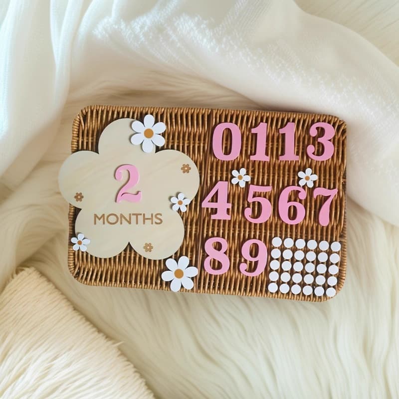 Wooden Baby Milestone Cards, Newborn Month Cards, Wooden Signs with Replaceable Numbers, DIY Flowers