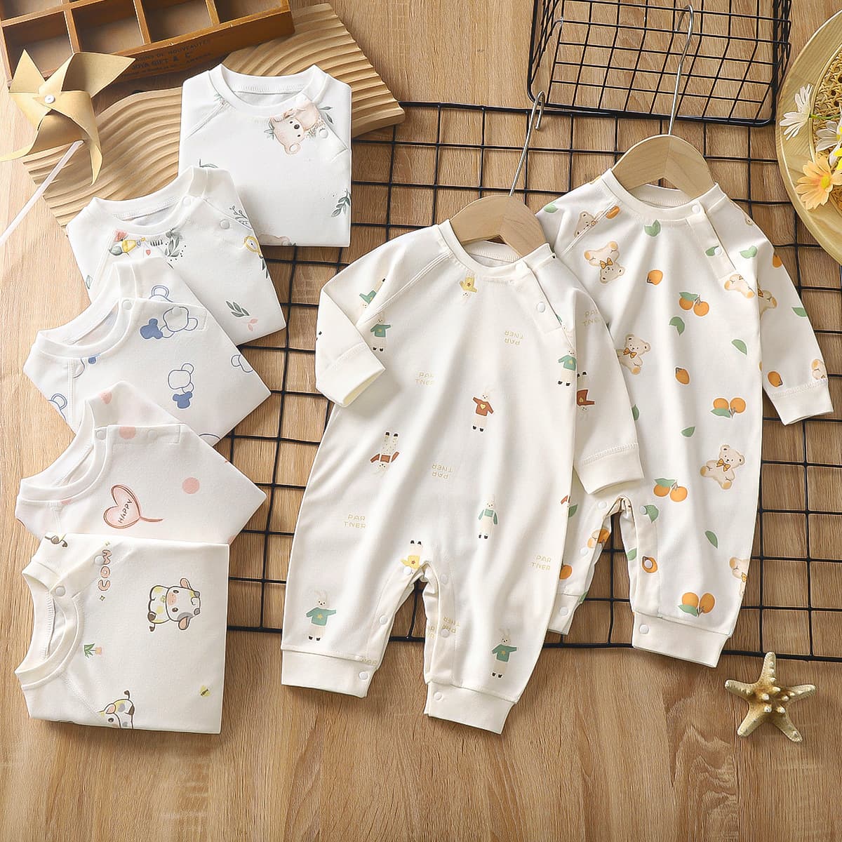 Spring and Autumn Newborn Baby Romper Long Sleeve Cotton Bodysuit Infant Sleepwear