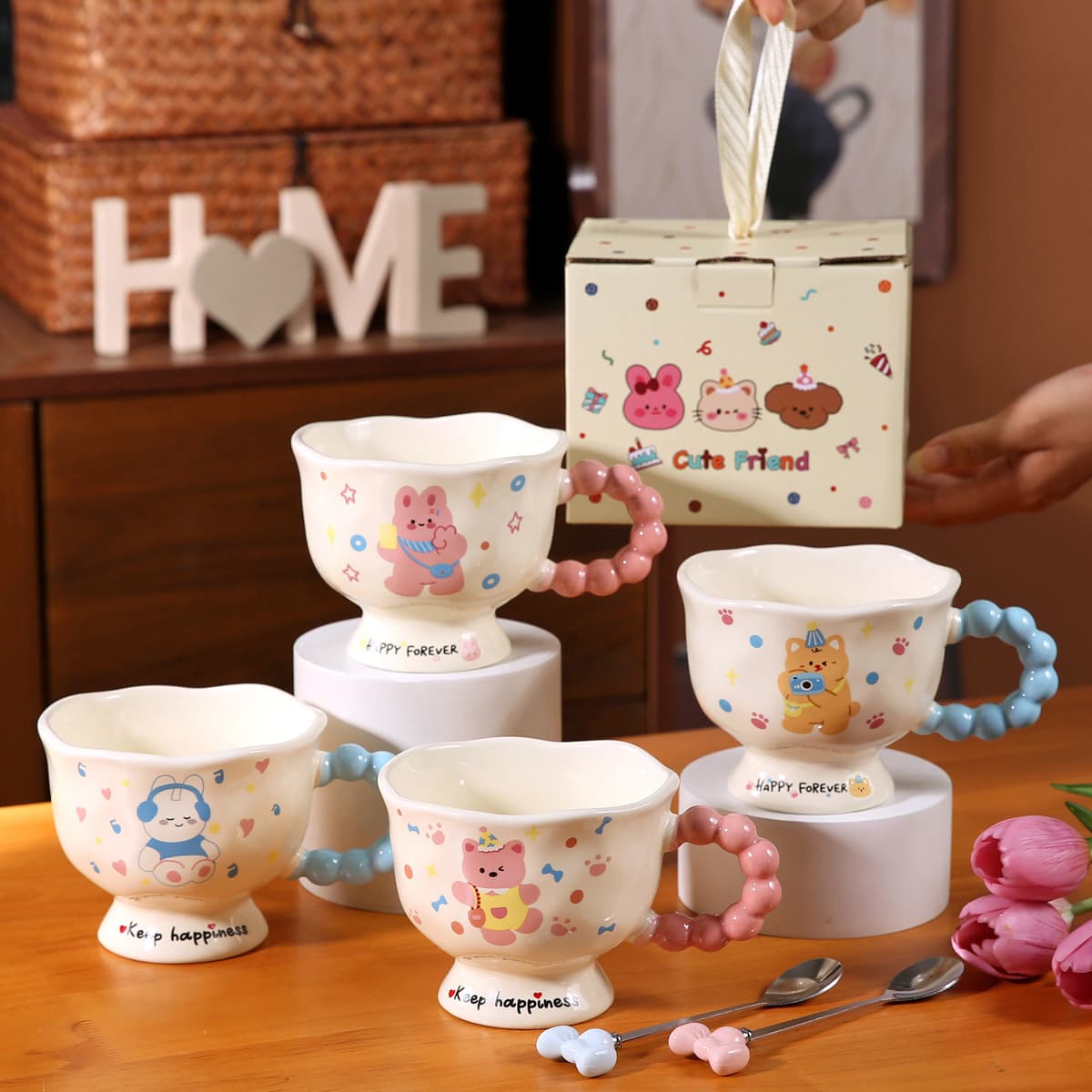 Cute Cartoon Mug High Appearance Ceramic Couple Cup Gift for Women Birthday Souvenir Mug