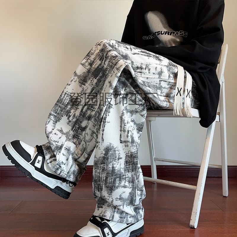 2025 Niche Tie-Dye Draped Pants for Men Spring/Autumn American Style Versatile Sweatpants Youth High-Street Cool Sports Pants