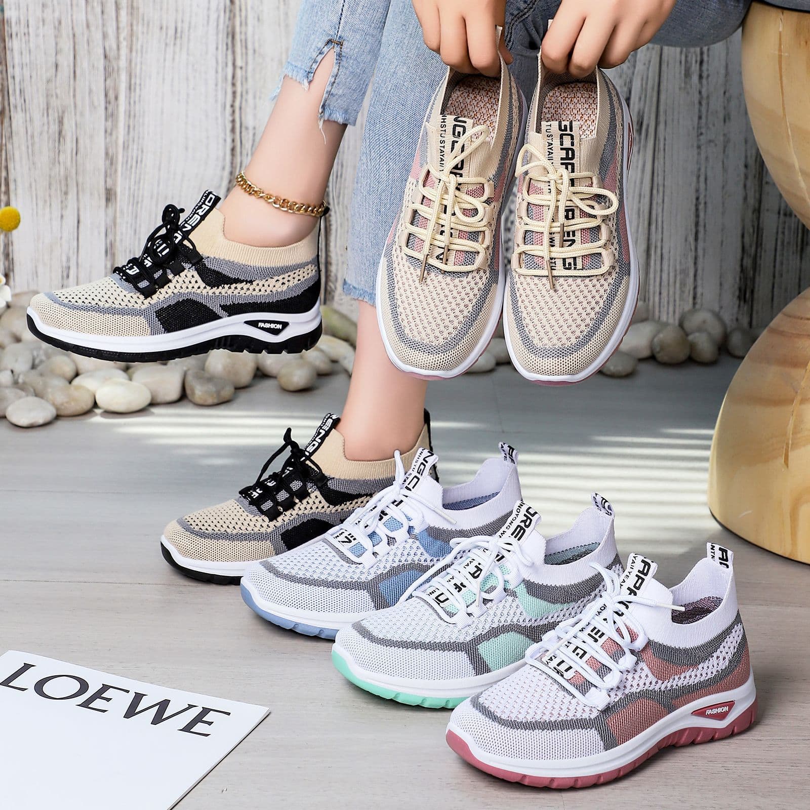 Women's Cross-Border Plus Size Sports Shoes, Knitted Mesh Shoes, Shallow Mouth Lightweight Casual Shoes, Comfortable Women's Shoes, Versatile Flats