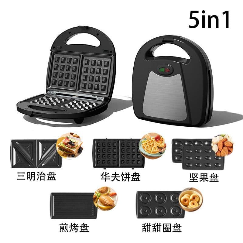 Cross-border EU/US Standard Sandwich Maker Waffle Maker Interchangeable Breakfast Light Food Machine Toast Double-Sided Heating