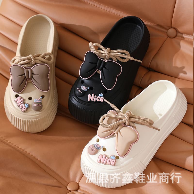 EVA Women's Clog with 3D Bowknot, Soft Sole, Closed Toe, Summer Outdoor Sandals, Beach Slippers, One-Piece Design