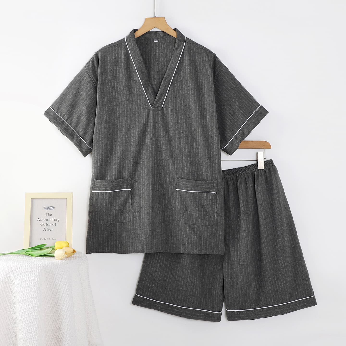 High-end sauna suit for men, soft summer pajamas, suitable for bathing, foot bathing, massage, clubs, SPA, beauty salons, and saunas.