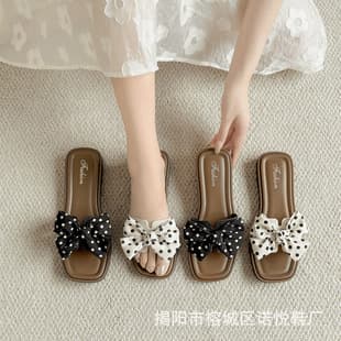 Polka Dot Bow Summer Sandals 2026, Korean Style, Fashion Anti-Slip Beach Flat Sandals for Women, Wholesale