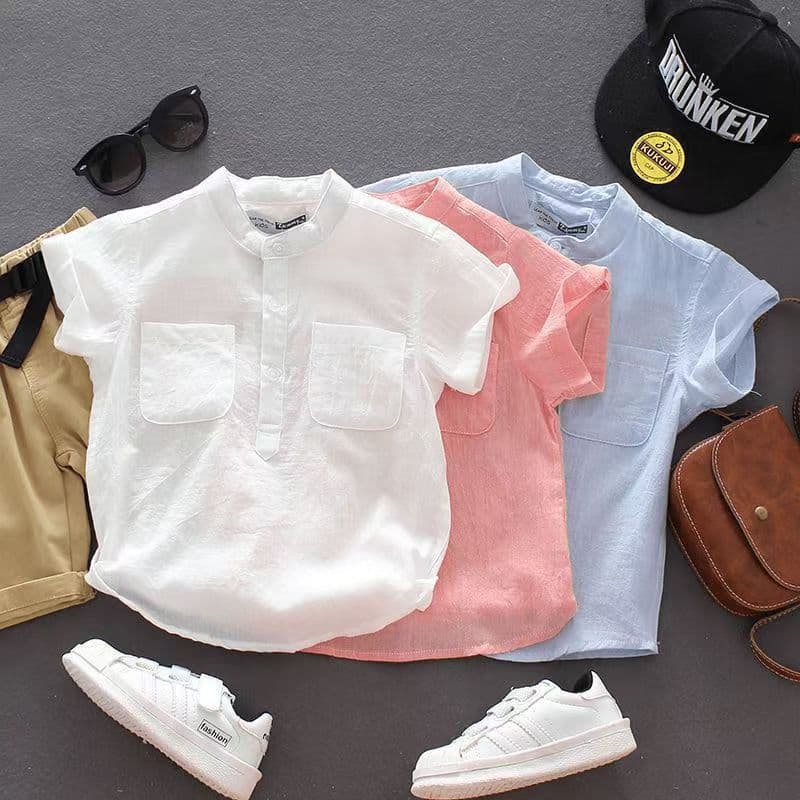 Children's Short Sleeve Shirt for Boys Summer Cotton T Baby Stand Collar Shirt Breathable Thin Undershirt Stylish Handsome