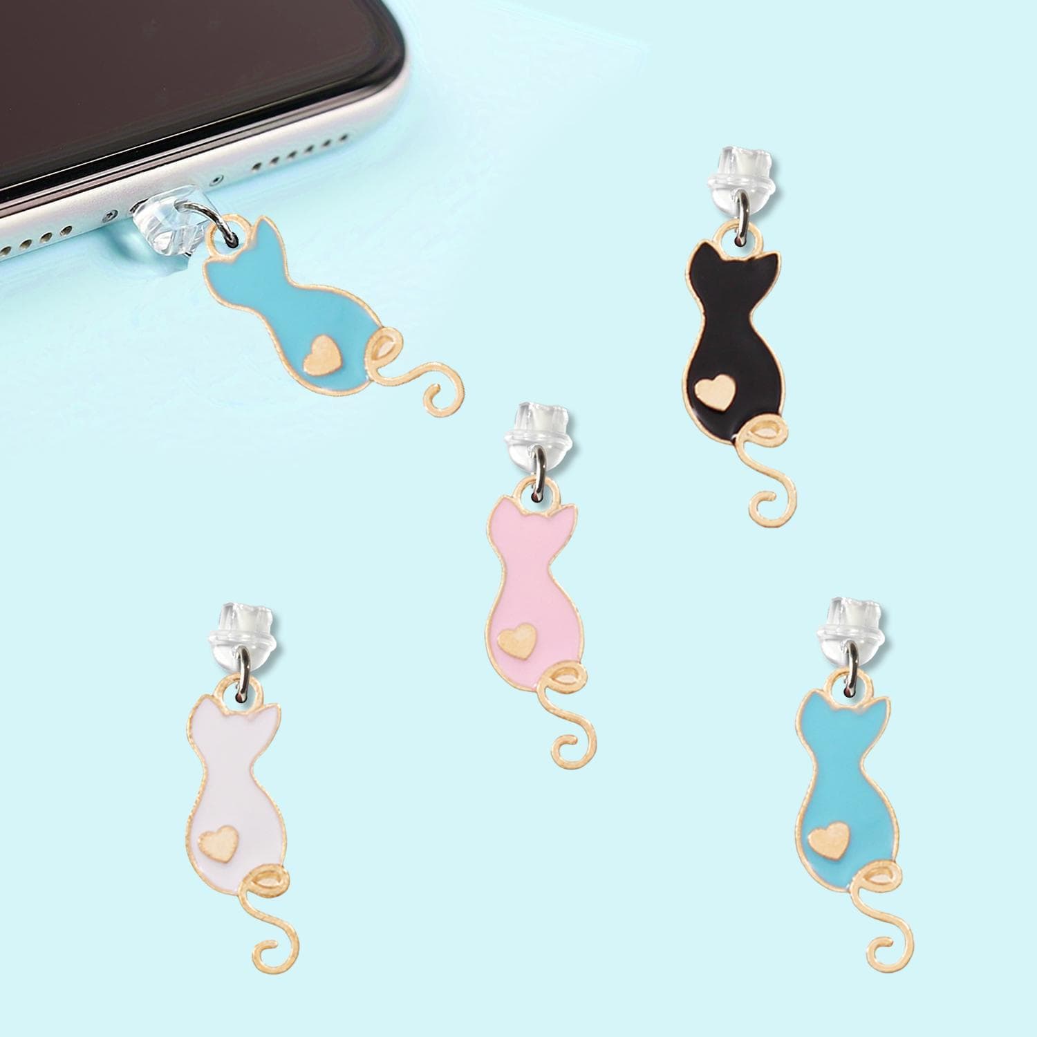 Amazon Cartoon Curly-Tail Heart Cat Oil-Drip Alloy 8x24mm Phone Dust Plug Temu Cross-Border Best Seller