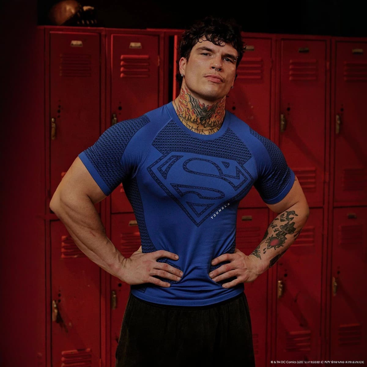 YOUNGLA x Superman American-Style New Men's T-Shirt Muscle Workout Fitness Breathable Compression Top