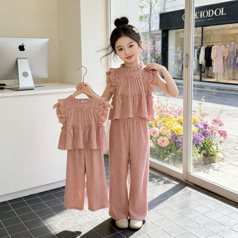 Korean style girls sleeveless suit summer 2026 summer new style children's large children's anti-mosquito wide-leg pants casual two-piece set