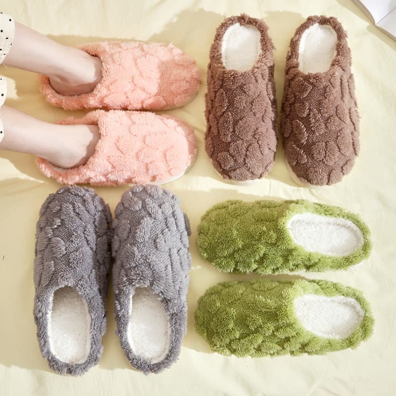 New Couple Cotton Slippers Women's Stock Autumn Winter Home Daily Indoor Solid Color Warm Plush Cotton Slippers Men's Anti-slip