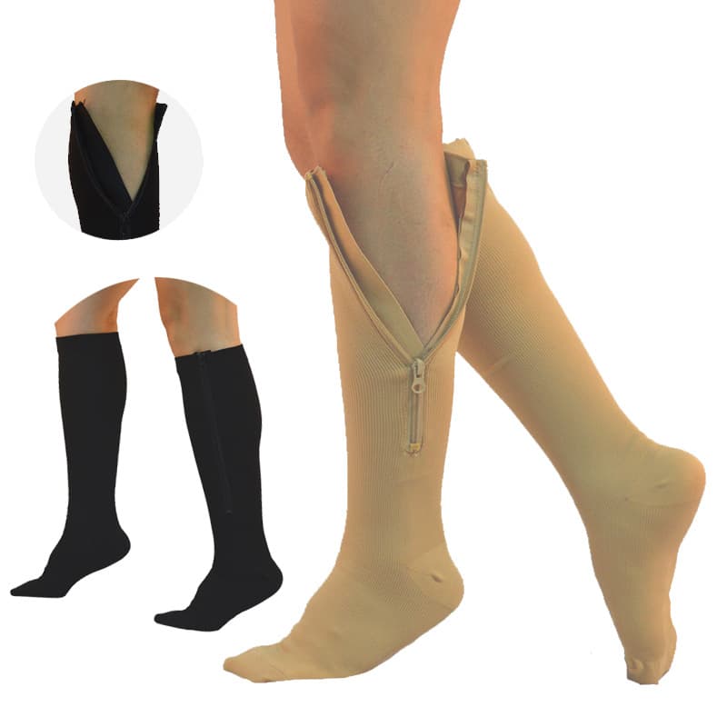 Sports Compression Socks with Zipper, Pressure Socks with Zipper, Calf Sleeves, Running Mid-Calf Elastic Socks, Toe-Covering, Anti-Chafing
