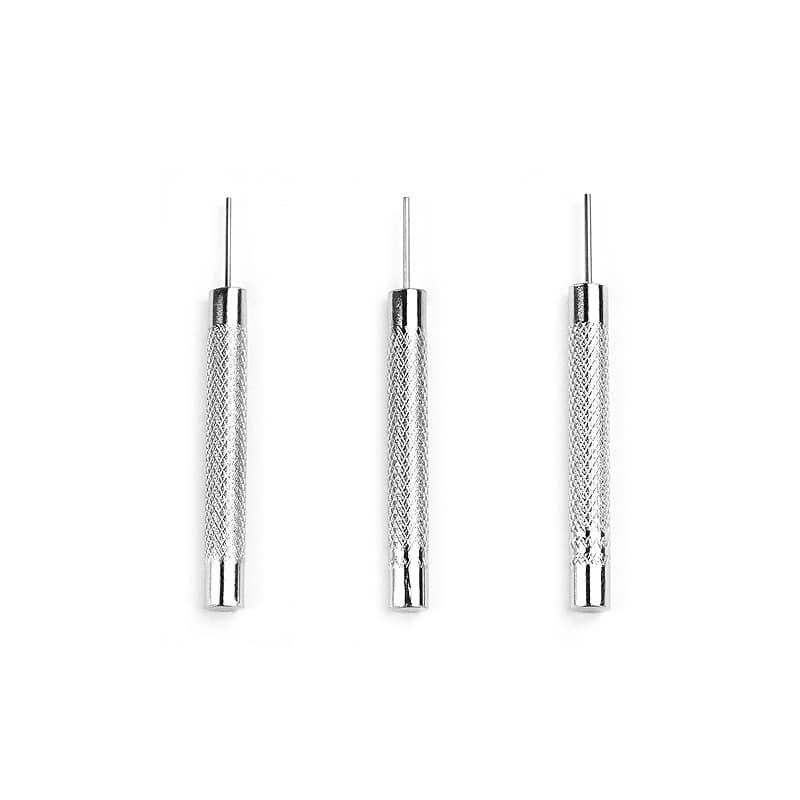 Watch repair tools: Strap removal tool, small punch, pin, adjustment pin, steel strap removal punch, strap removal pin.