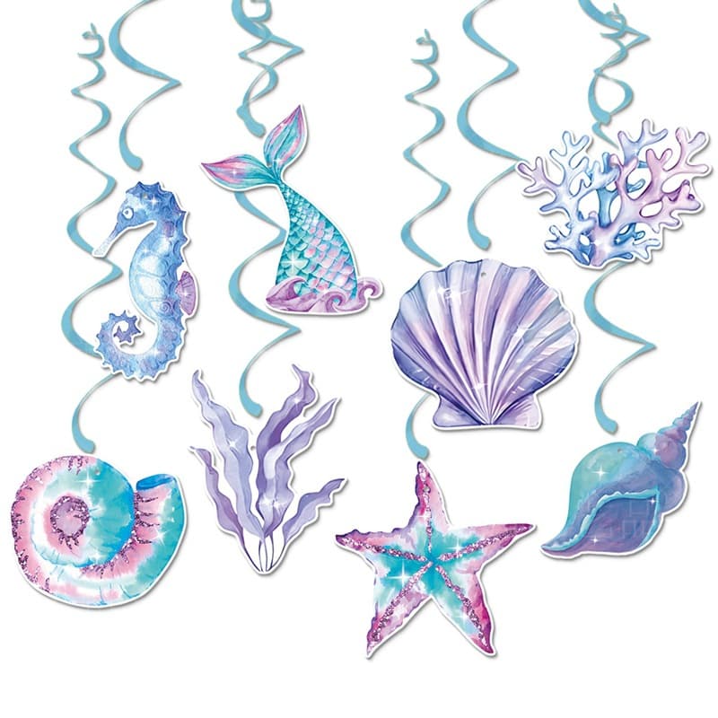 New Underwater Party Decoration Spiral Hanging Sign Mermaid Birthday Party Atmosphere Decoration Spiral Hanging Ornament